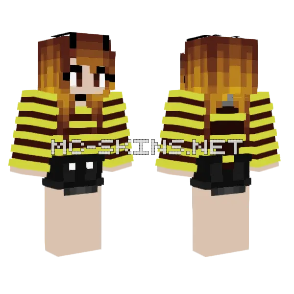 Fuzzy Bumblebee Brown Yellow Minecraft skin, front and back