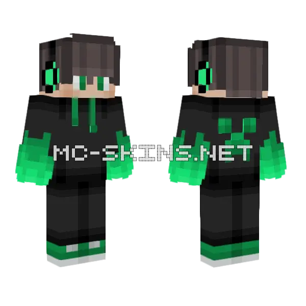 Gamer Boy Green Hoodie Minecraft skin, front and back