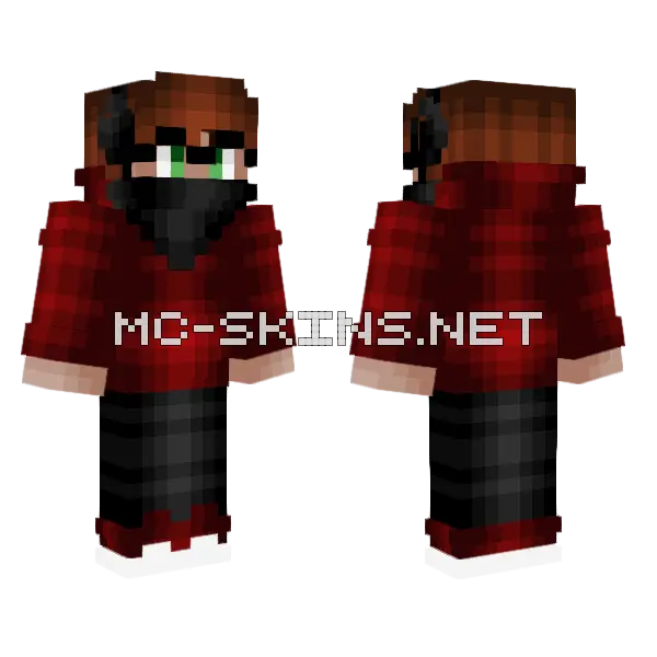 Gamer Boy Red Hoodie Minecraft skin, front and back