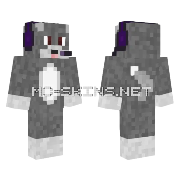 Gamer Cute Wolf Minecraft skin, front and back