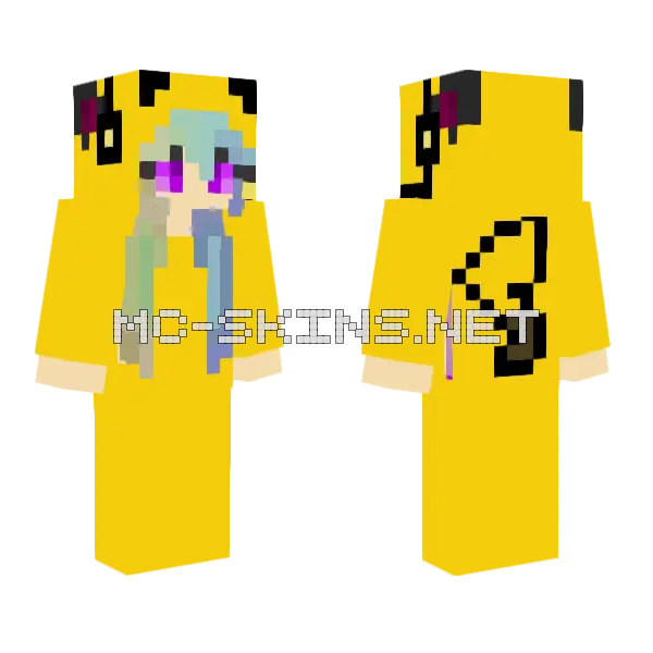Gamer Girl Pika Clo Minecraft skin, front and back