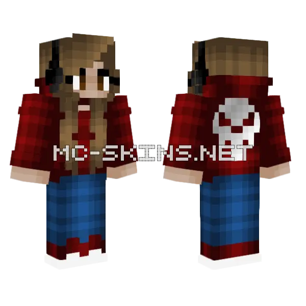 Gamer Girl Red Skull Hoodie Minecraft skin, front and back