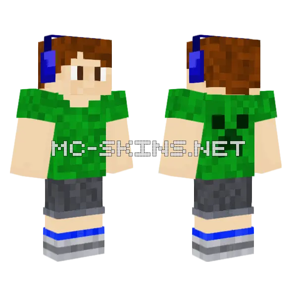 Gamer Leo Creeper Minecraft skin, front and back