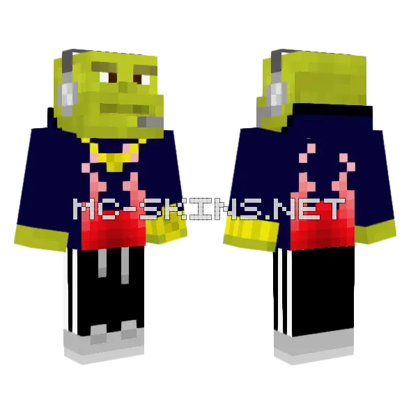 Gamer Shrek Minecraft skin, front and back