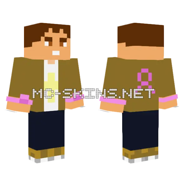 Gamergameroe Brown Jacket Minecraft skin, front and back