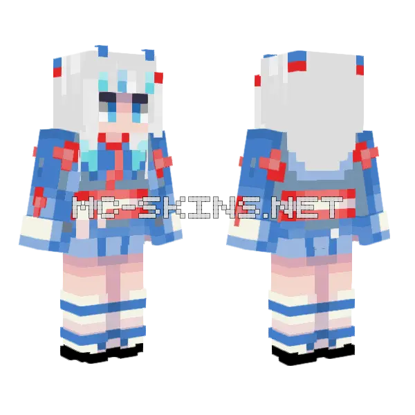 Gawr Gura Summer Kimono Minecraft skin, front and back