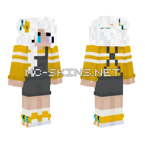 Geminitay Yellow Yacks Aroace Girl Minecraft skin, front and back