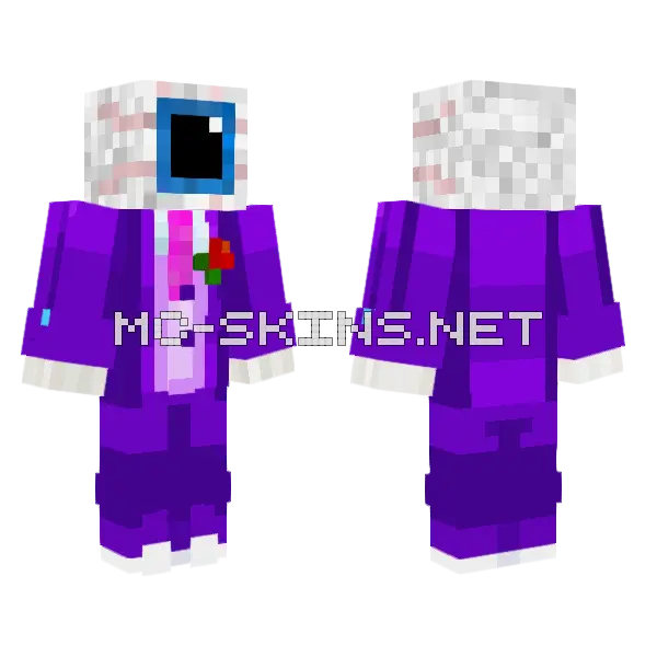 Gentleman Eggchan Purple Tuxedo Minecraft skin, front and back