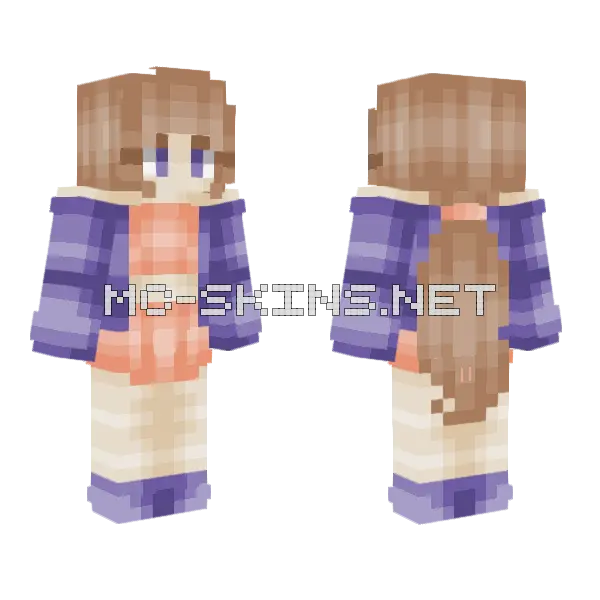 Girl Big Ponytail Purple Jacket Minecraft skin, front and back