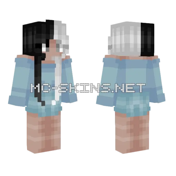 Girl Black White Hair Baby Blue Outfit Minecraft skin, front and back