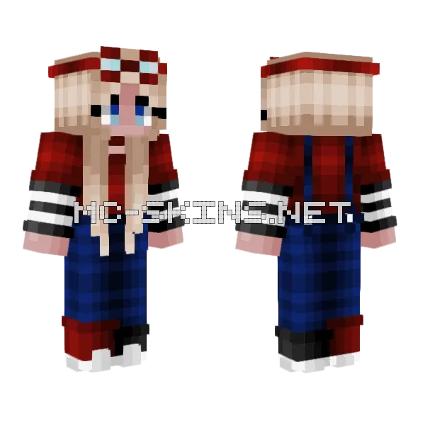 Girl Blonde Goggles Red White Minecraft skin, front and back
