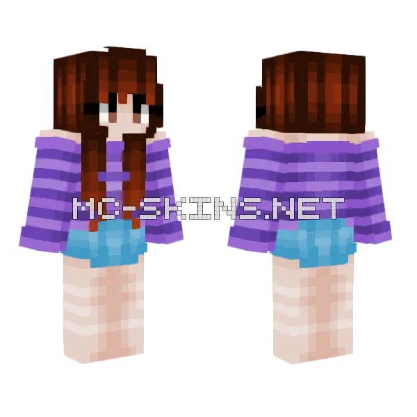 Girl Brown Hair Purple Stripes Minecraft skin, front and back