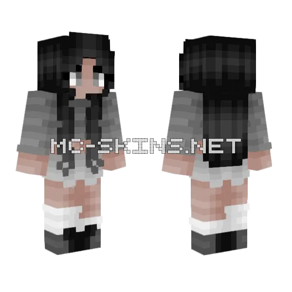 Girl Gray and Black Shoes Socks Minecraft skin, front and back