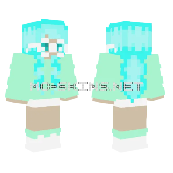 Girl In Mint And Teal Minecraft skin, front and back