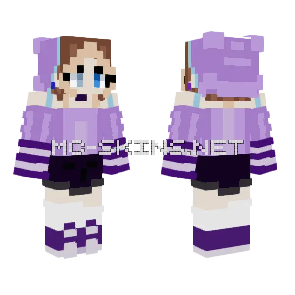 Girl With Brown Hair Purple Blue Outfit Minecraft skin, front and back