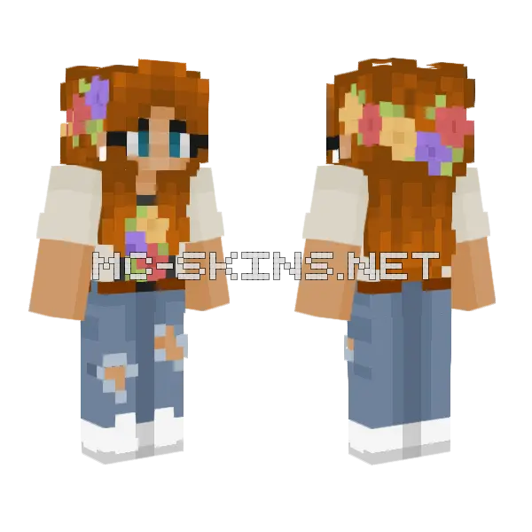 Girl With Flower Crown Minecraft skin, front and back