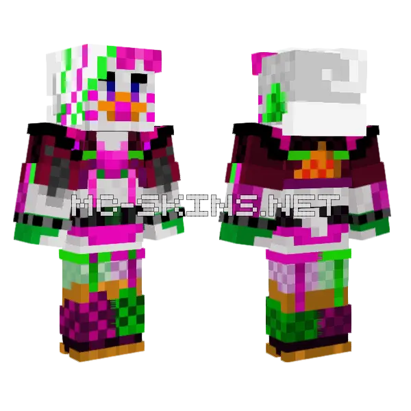 Glamrock Chica Stylized Minecraft skin, front and back