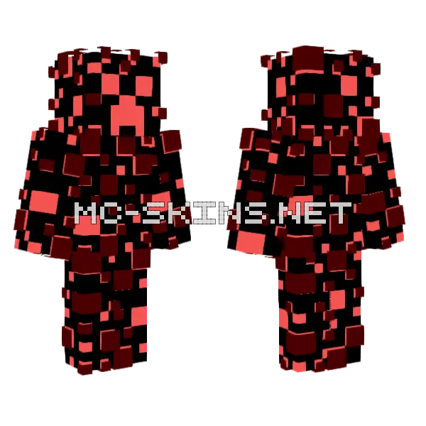 Glitch Creeper Red Pixel Minecraft skin, front and back
