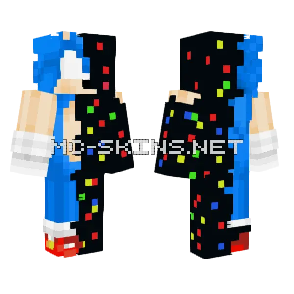 Glitched Sonic Minecraft skin, front and back