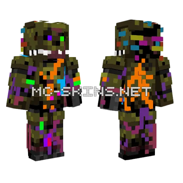Glitched Springtrap Minecraft skin, front and back