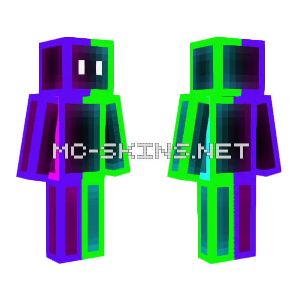 Glitchy Purple Green Skin Minecraft skin, front and back