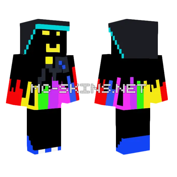 Glitchy Rainbow Boy Minecraft skin, front and back