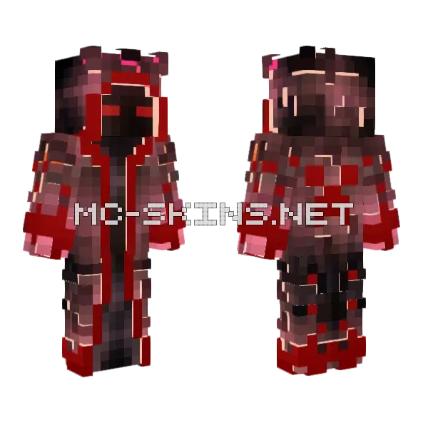 Glowing Blood Red Mage Minecraft skin, front and back