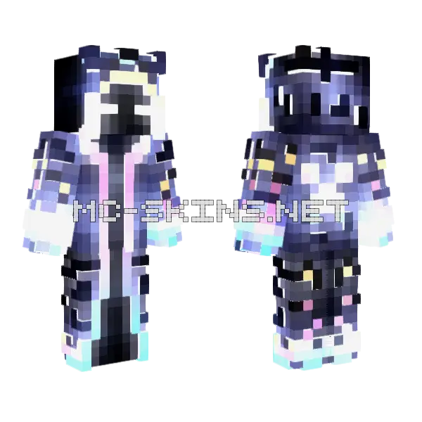 Glowing Cold Synthmage Minecraft skin, front and back