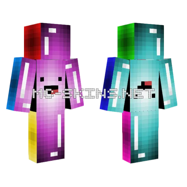 Glowing Multicolored Jelly Thingy Minecraft skin, front and back