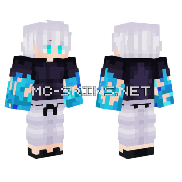 Gojo Shinjuku White Outfit Minecraft skin, front and back