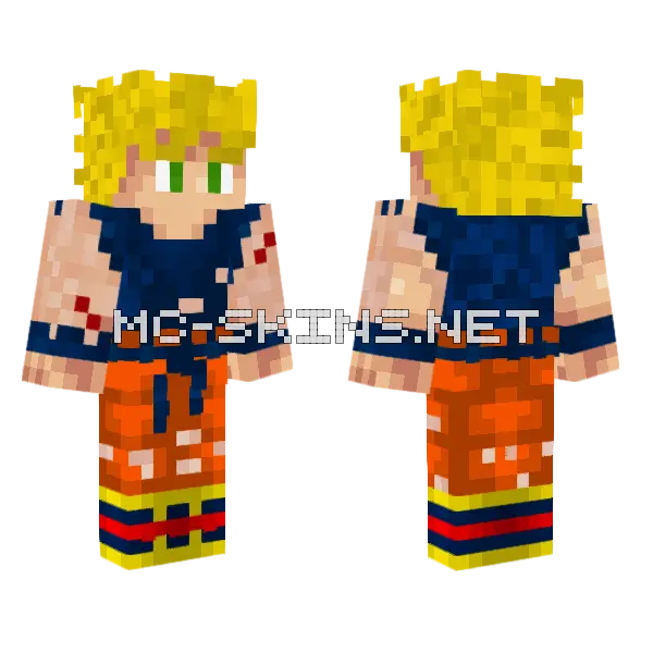 Goku Super Saiyan Battle Damage Minecraft skin, front and back