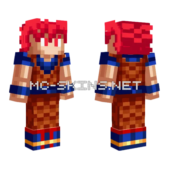 Goku Super Saiyan God Minecraft skin, front and back