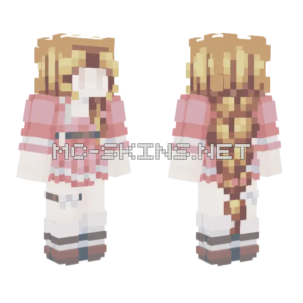 Golden Braid Pink Dress Minecraft skin, front and back