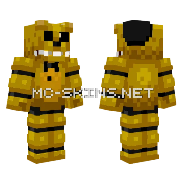 Golden Freddy Minecraft skin, front and back