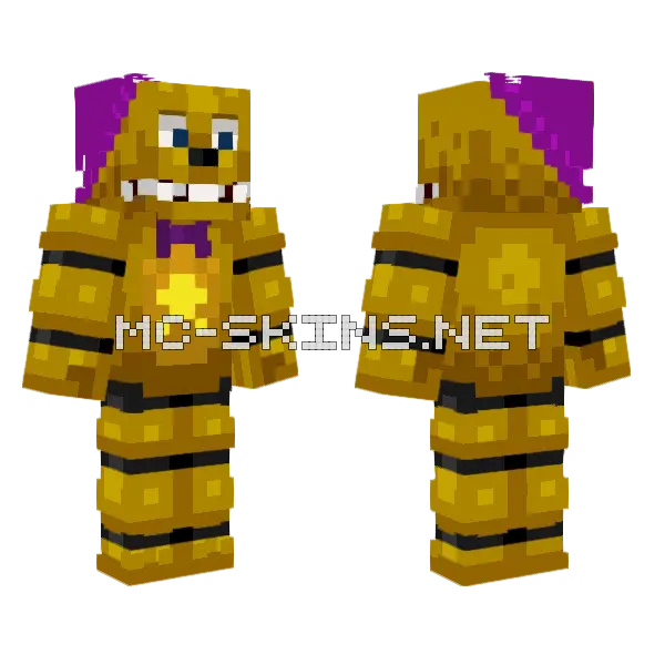 Golden Freddy FNAF Minecraft skin, front and back