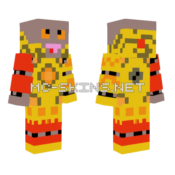 Golden Pretzel Bot Minecraft skin, front and back