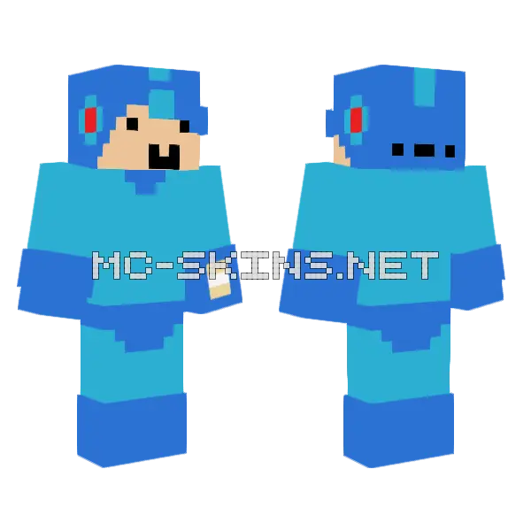 Goofy Megaman Minecraft skin, front and back