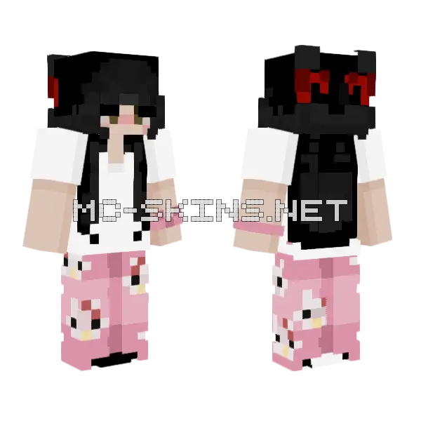 Goth Girl With Hello Kitty Pants Minecraft skin, front and back