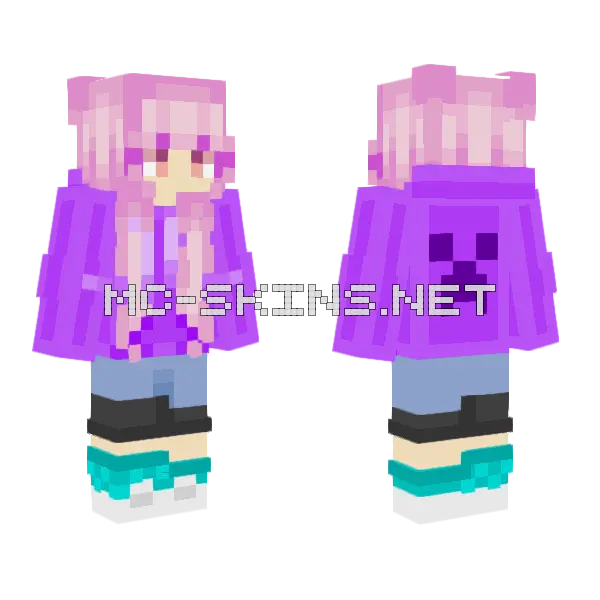 Grape Candy Girl Minecraft skin, front and back