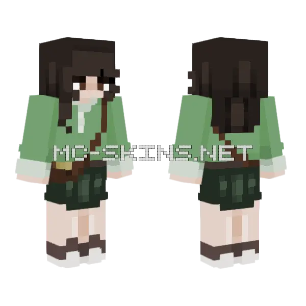 Green Academia Minecraft skin, front and back