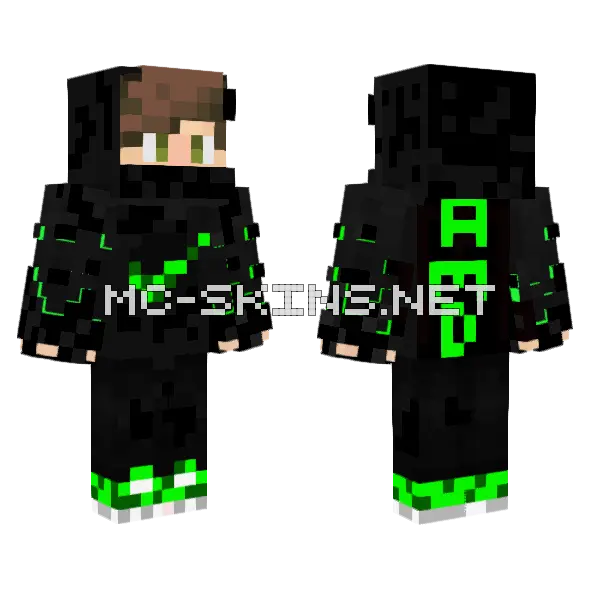 Green AMD Nike Ninja Minecraft skin, front and back