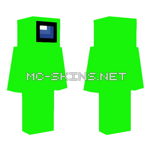 Green Among Us Player Minecraft skin, front and back