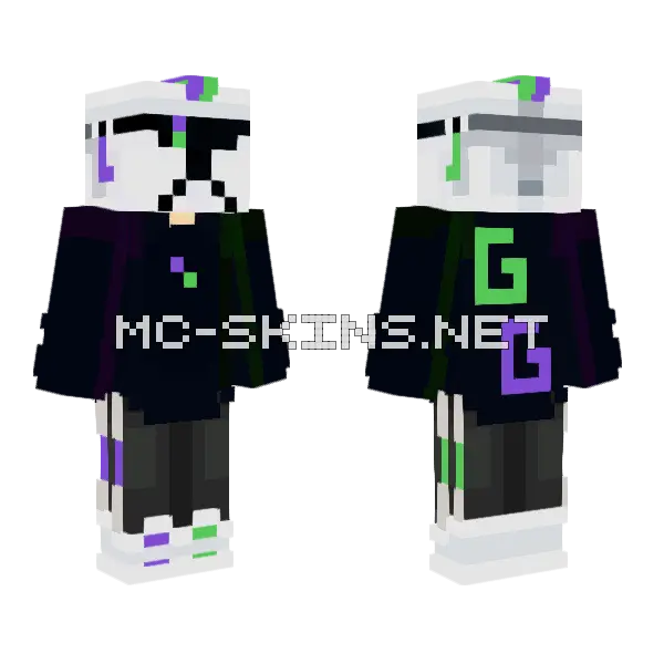 Green And Purple GG Gamer Minecraft skin, front and back