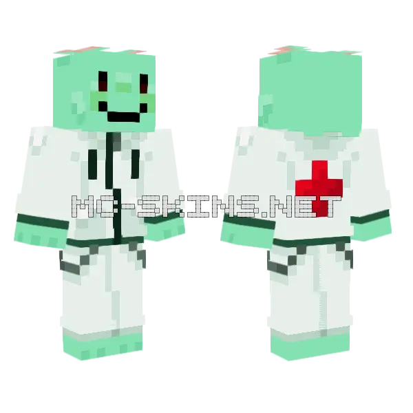 Green Animal Hospital Intern Minecraft skin, front and back