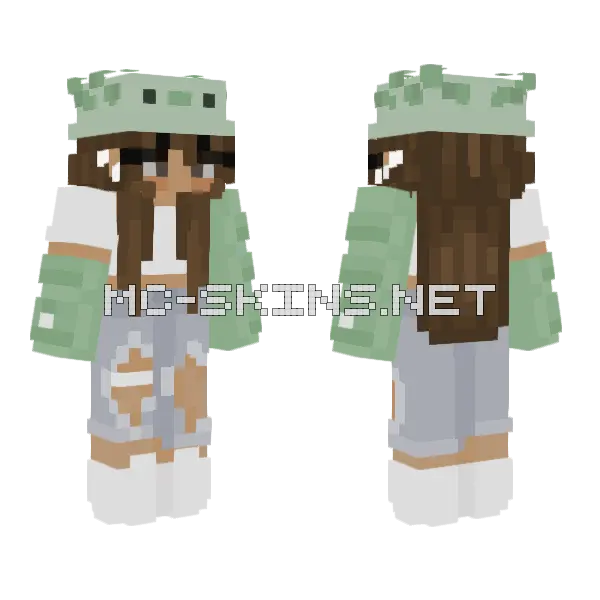 Green Axolotl Girl Minecraft skin, front and back