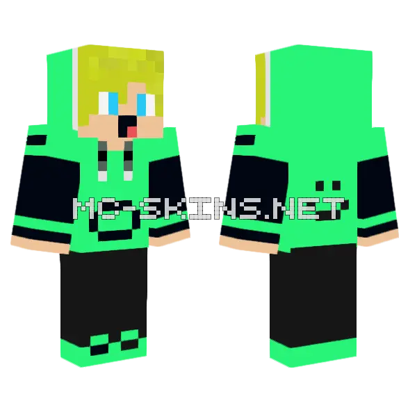 Green Black Outfit Boy Minecraft skin, front and back