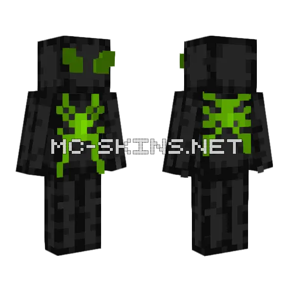 Green Black Spiderman Minecraft skin, front and back