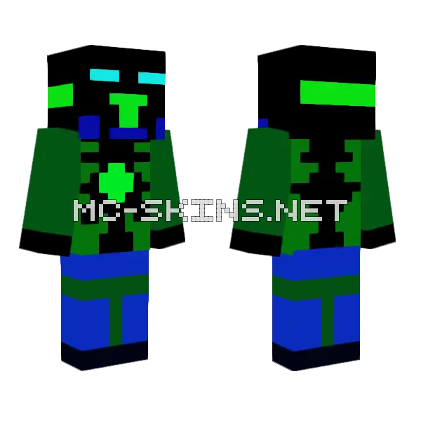 Green Blue Robot Minecraft skin, front and back