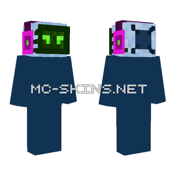 Green Bug Robot Minecraft skin, front and back