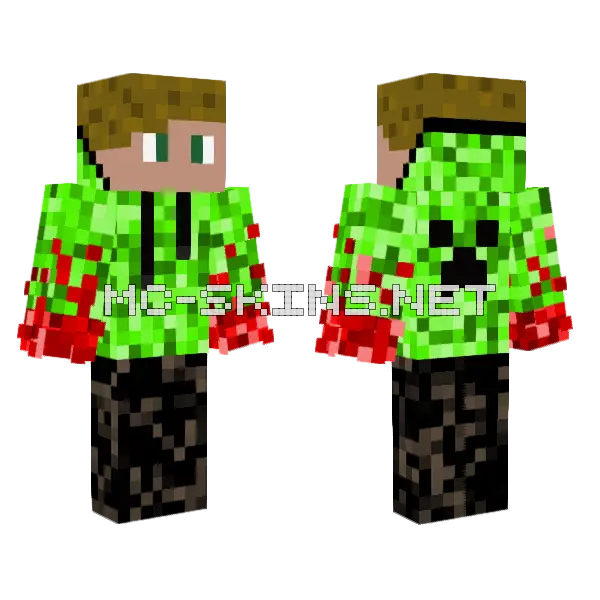 Green Creeper Cowboy Minecraft skin, front and back